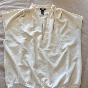 Express Men's Cream V-Neck Short Sleeve Polo